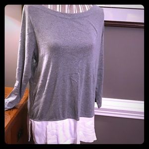 LOFT Soft pima cotton gray & white top LARGE NWOT